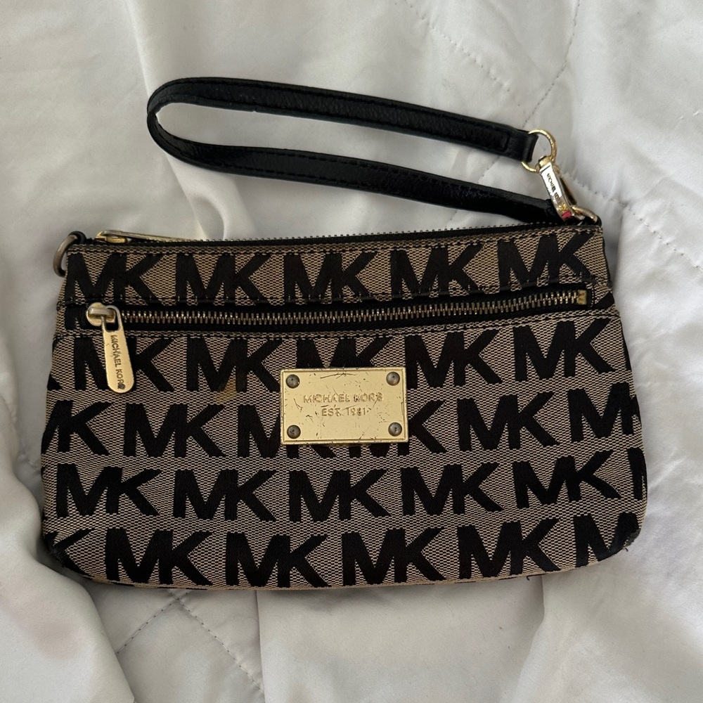 Michael Kors Black and Brown Logo Wristlet